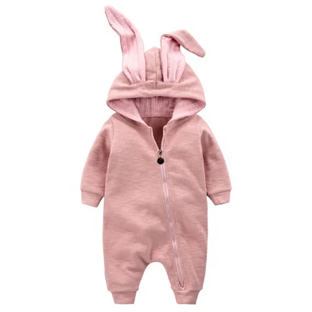 

Spring/Summer/Winter Warm Baby Boys Girls Rabbit 3D Ear Zipper Hooded Romper Jumpsuit Outfits, Pink/yellow/gray/blue/green/white
