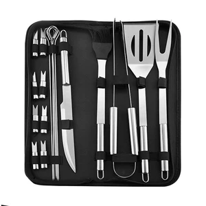 Image of Amazon 2019 Hot Sale Stainless Steel BBQ Tools 18pcs Perfect Outdoor Barbecue Grill Utensils Set with Oxford Fabric Case Package