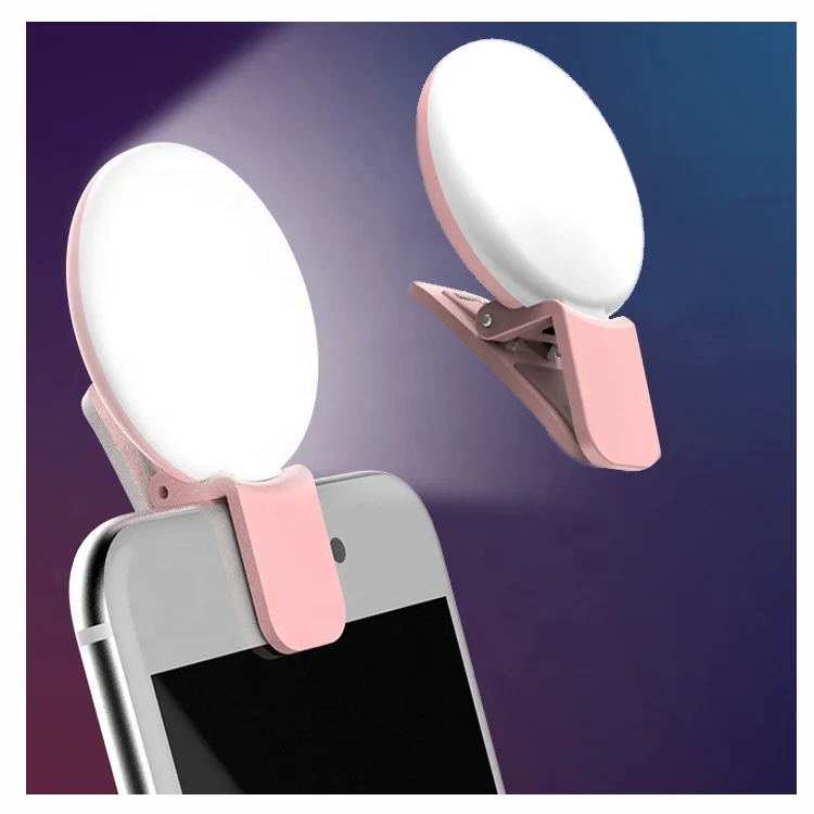 

Mini Rechargeable Portable Beauty Flash LED Selfie Flashlight Mirror Round Clip Ring Light Phone Camera For Mobile Phone, Black/pink/white/blue
