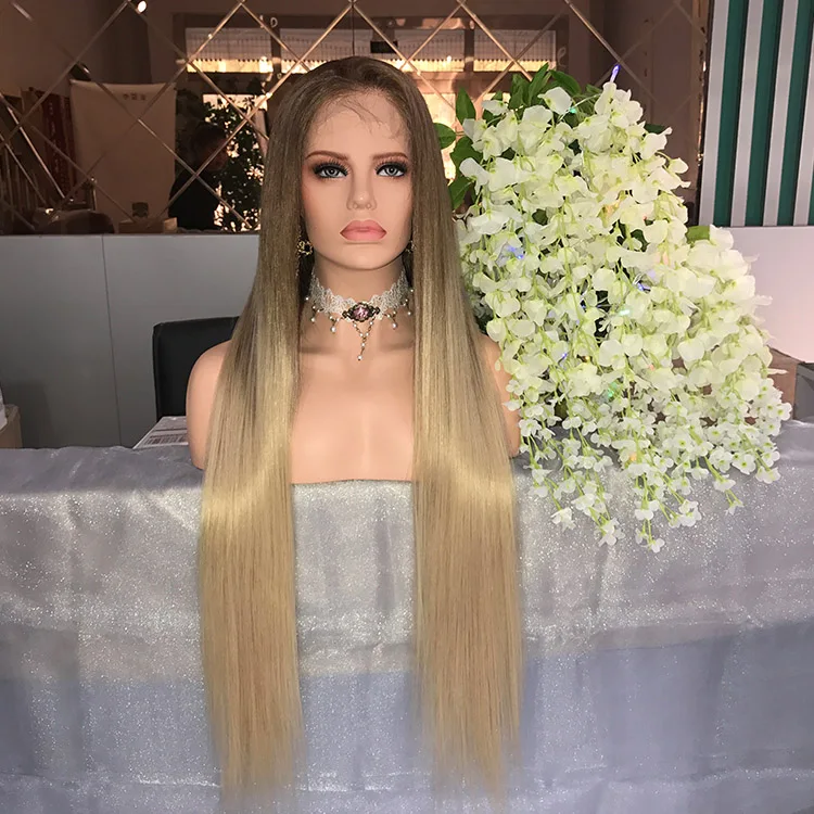 

SHY Two Tone 180% Density Full Lace Wig 9A Best Grade Raw Virgin 34 Inch Very Long Straight Human Hair Wigs Natural