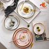 P001 6,8,10 inch silver golden rim food cake tea porcelain ceramic marble surface charger salad dessert dinner plates
