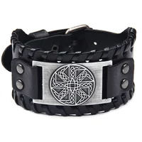 

Custom Vintage Viking Style Symbol Embossed Mens Genuine Leather Bracelet with metal buckle adjustable