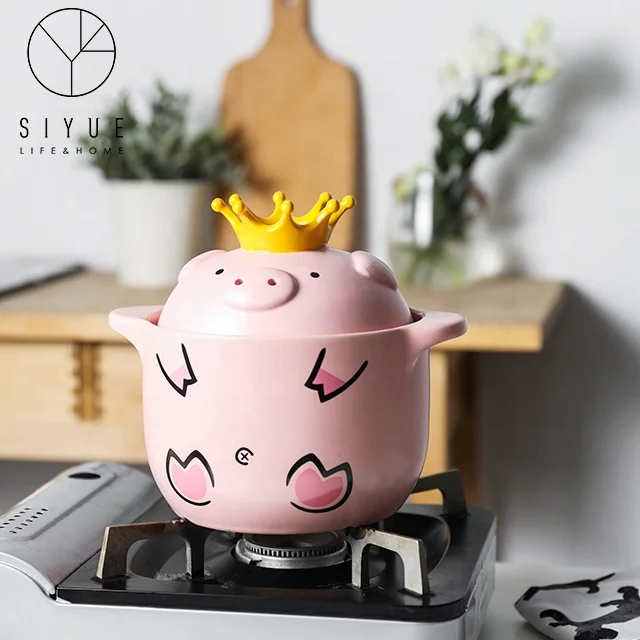 
Creative ceramic casserole with cover and cute piglet double ears casserole 1016 