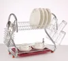 wholesale home kitchen storage 2 tiers white S type metal wire mesh drying dish rack