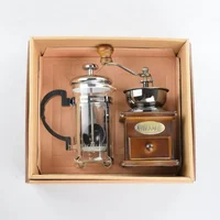 

Ecocoffee Coffee Press Packaging Gift Box one Glass Pot French Press + Coffee Manual Grinder for Family/Friends Gift