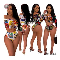 

9041613 Wholesale digital print long sleeve two piece beachwear women