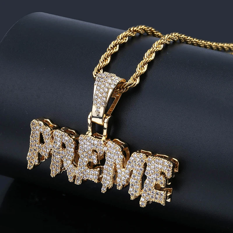 

Hip Hop Freeze PREME Nameplate Pendant Necklace Iced Out Cubic Zircon Copper Men Necklace (SK204), As picture