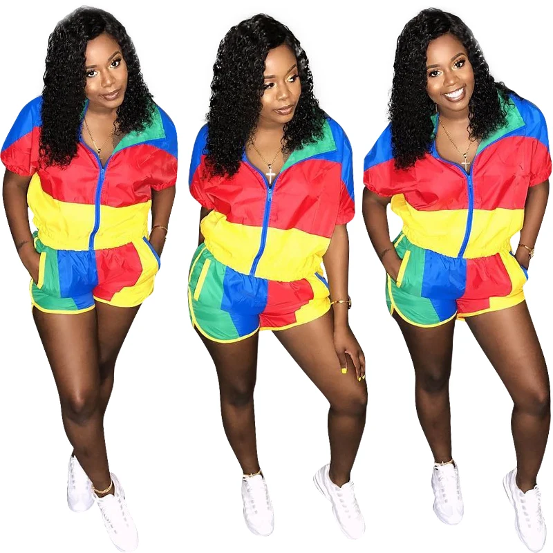 

2019 hot selling HB1129 casual loose patch mini short and top women 2 piece set