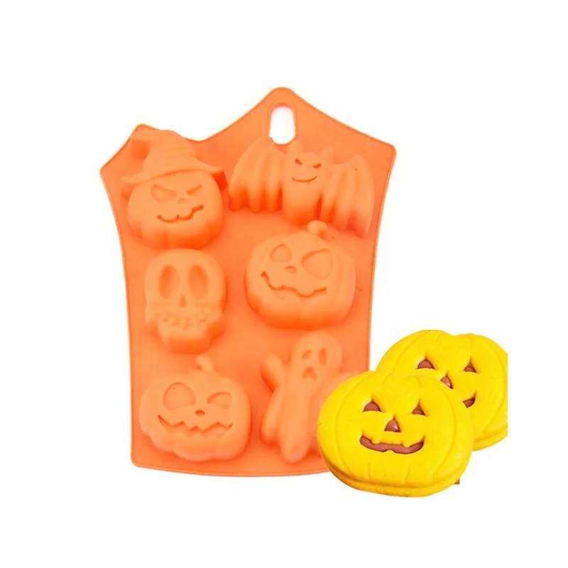

Halloween pumpkin shape custom silicone chocolate candy cake tray mold animal popsicle mold for kids, Orange, green