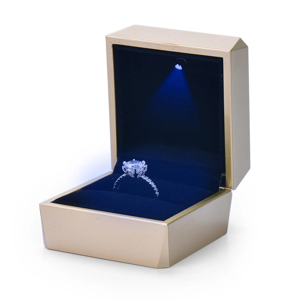 

New products Elegant style new design plastic jewelry packing box led ring box jewelry box, Gold / red / pink / white