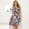Women Clothing 2019 Striped Print O Neck Rayon Boho Dress Short Sleeve Long Dresses