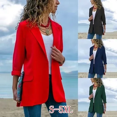 

New Fashion Slim Fit Women Red Blazer Latest Design Solid Color Casual Blazers Ladies Women S-3XL