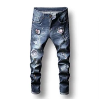 

C41635 Korean version high-end stretch graffiti jeans male teens patches jeans