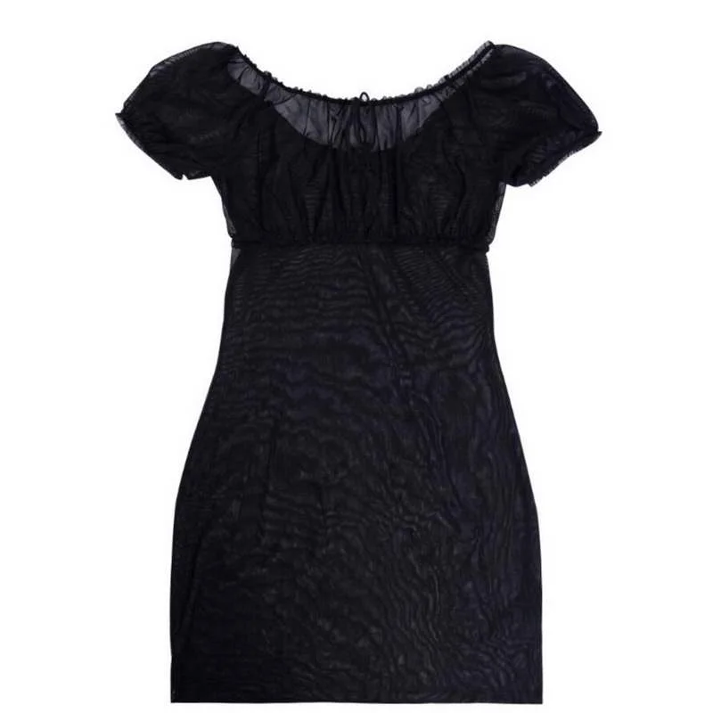 

2019 Wish Sexy Mesh Bathing Suit Cover Up Solid Color Half Puff Sleeve Woman Short Dress