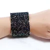 Fashion Prom Pulseiras Shiny Colorful Rhinestone Sequin Bracelet Bangles Wide Gold Metal Cuff Bangle