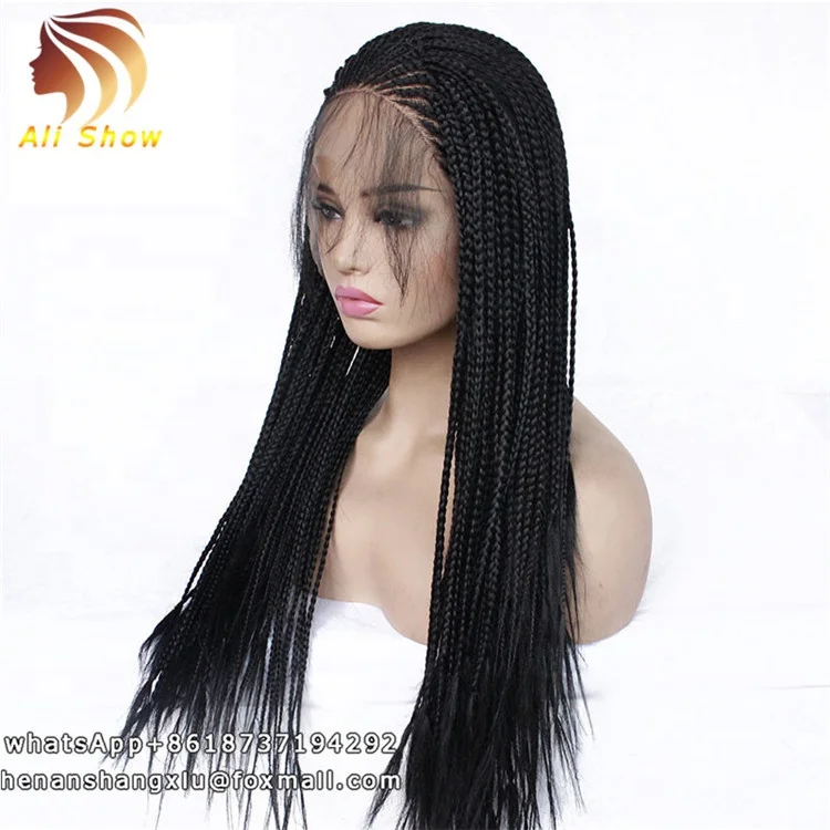 Ali Show Hot Sell Synthetic Hair Braiding Wigs With Baby Hair Lace Front Wigs Natural Color Box Braided  Wigs For Black Women