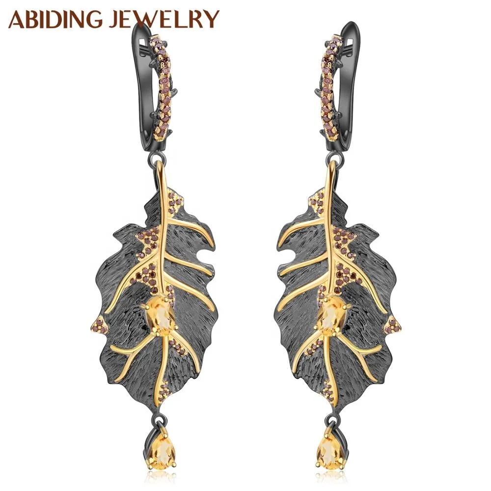 

Abiding New Design Sterling Silver 925 Natural Citrine Drop Earrings women Jewelry