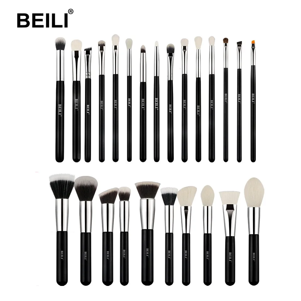 

BEILI New Arrival 25Pcs Professional Black Makeup Brushes Tool Set Kits Cosmetic Wood Handle Box Packing Private Label Customize