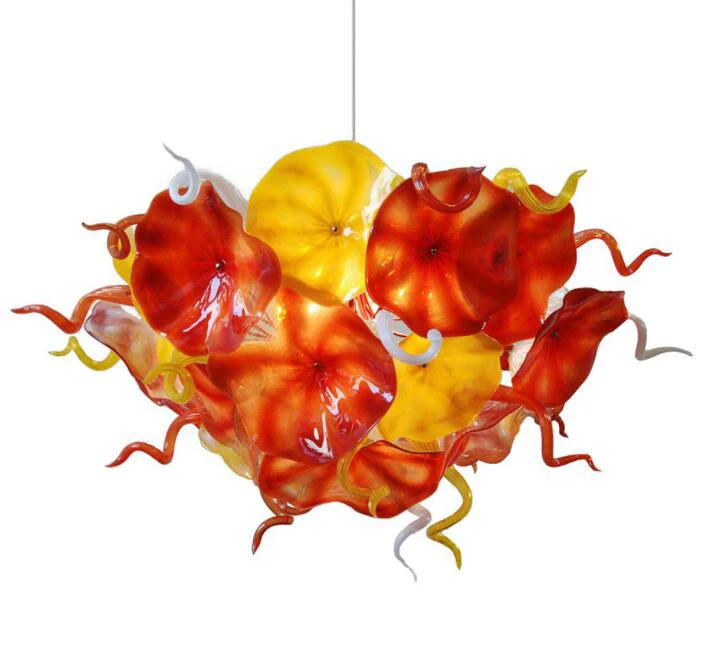 

Italy Design Flower Plates Chandelier Lighting Orange Yellow Color Hand Blown Glass Chain LED Light Fixture Chandeliers, Mixcolor