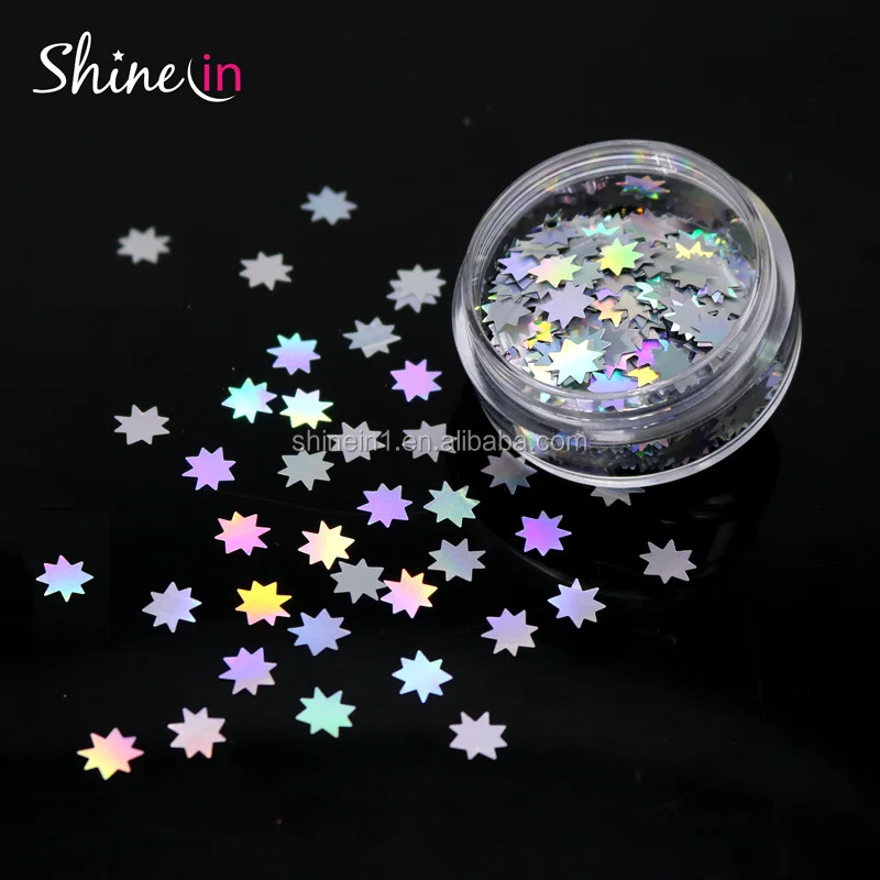 

Shienin Spangle Paillette Nail Flakes Glitter Holographic Laser Silver Sun Shape Nail Sequins Glitter for Nail Art Body Makeup, Mixed multi colors