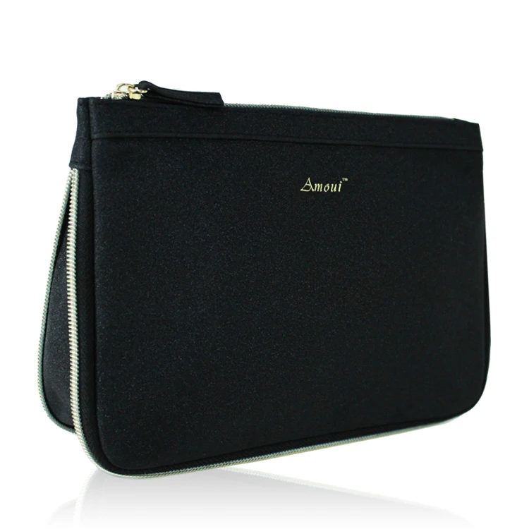 

Special PU Black Two Size Ziplock Travel Cosmetic Bag Women Gift Vanity Bag In Store, Black ,customized color