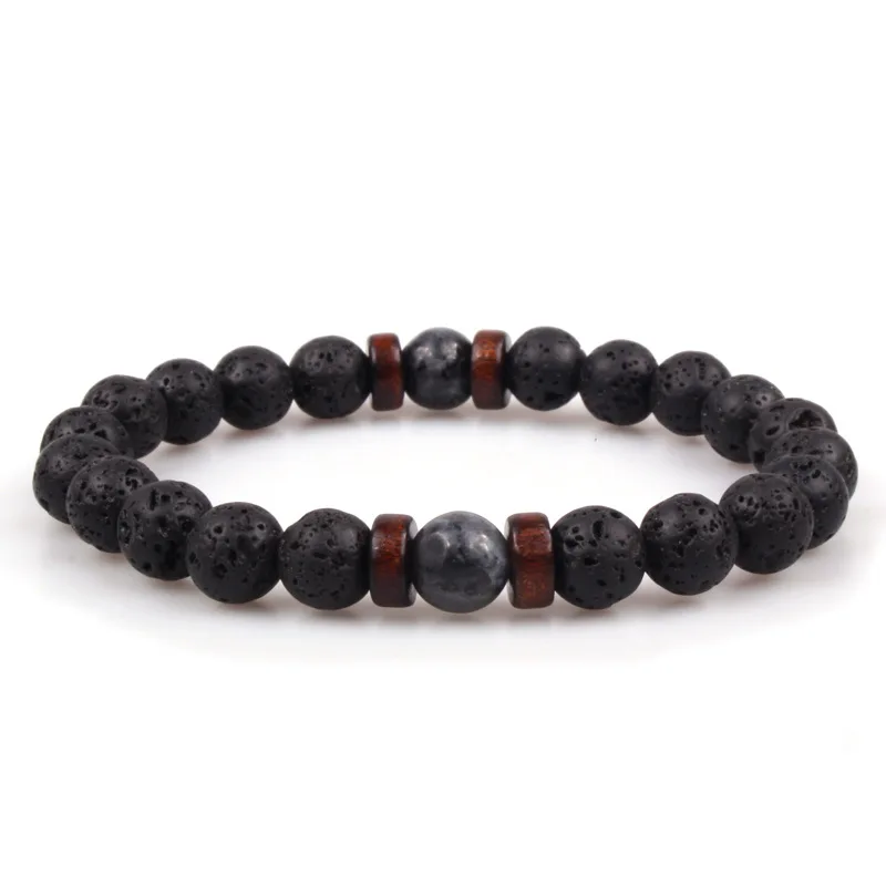 

Men Lava Bracelet Wood Septum Spectrolite Volcanic Stone Bracelet Lava Bangle
