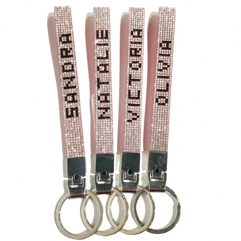 

wholesale fashion pu keychain with rhinestone wristlet keychain with custom name keychain