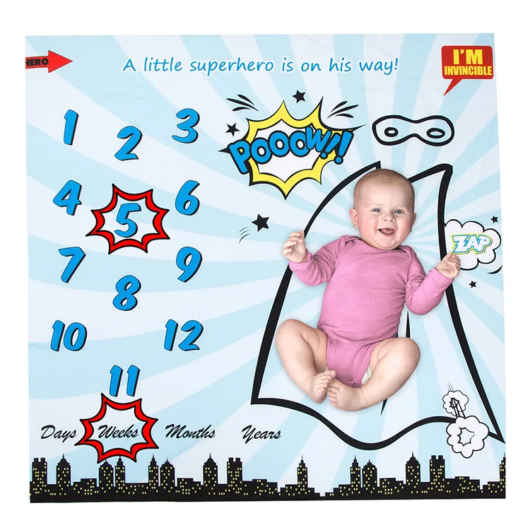 

Newborn Baby superhero Muslin Monthly Milestone personalized blanket