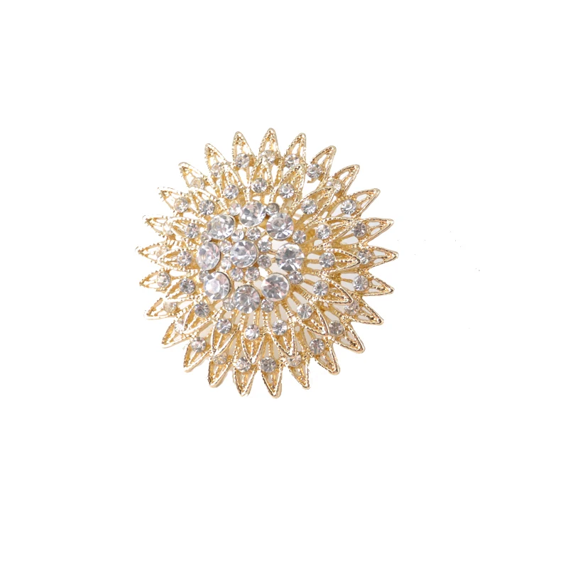 

Rhinestone Crystal Gold Flower Brooches for Women Men Wedding Bridal Party Round Bouquet Brooch Pin, Gold and silver