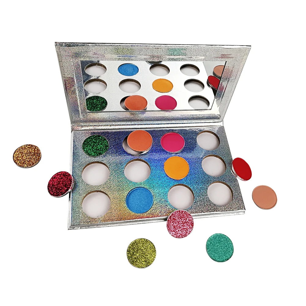 

High pigment 12 colors eyeshadow palette with silver laser package private label eyeshadow