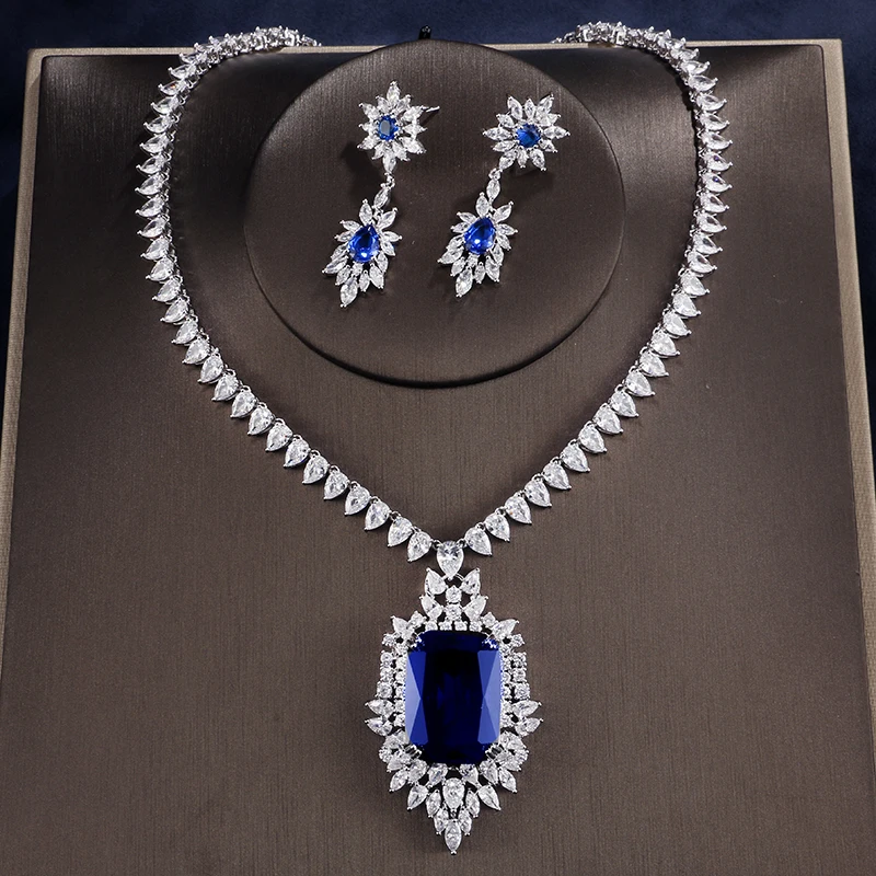 

RAKOL Luxury sunflower shape Big CZ Zircon Crystal Necklace earrings Jewelry Set S109, As picture