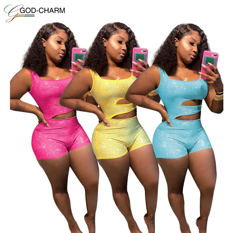 

wholesale sexy Summer wholesale sexy pure color hollow out hot drill romper, N/a