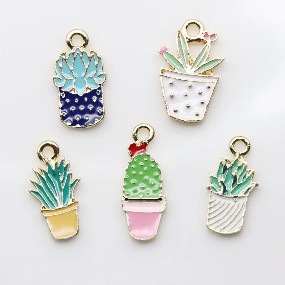 

Enamel Cactus Succulent Plants Enamel Painted Potted Plant Pendant Flower Pot Jewelry Gift Enamel Succulent Plant Charm