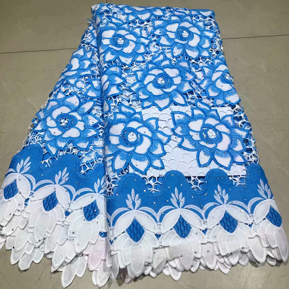 

3D french lace fabric 2019 High quality Flower lace embroidered beaded fabric for wedding