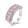 Luxury Ladies Square Cocktail Party Jewelry 18K White Plated Micro Pave Pink&Blue Zircon CZ Diamond Setting Ring R571 R572
