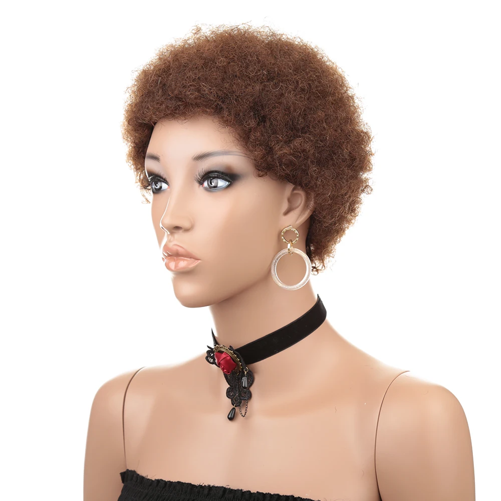 

Short afro curly human hair wigs machine made black color fluffy kinky curly wigs for black women, 1b;#2;4#