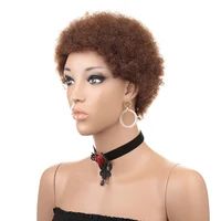 

Short afro curly human hair wigs machine made black color fluffy kinky curly wigs for black women