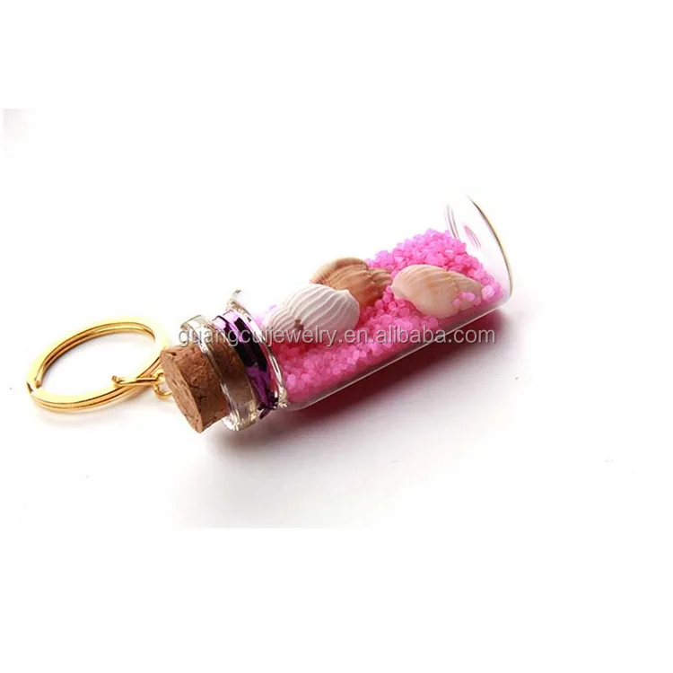 
2019 Wholesale custom 3d mini wishing glass drift bottle keychain with conch 