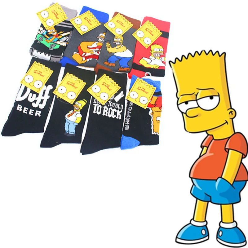 

2019 New Cartoon Socks The Simpsons Mens Crew Socks Anime Cotton Socks for Adults, As shown