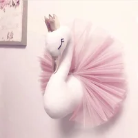 

Pink and white plush animal head wall decoration home decor swan for girls' bedroom