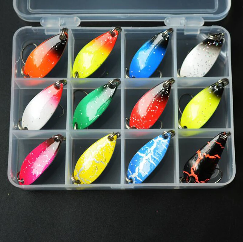 

12 Pcs/Set Metal spoon lure fishing Fish Bait Kit spoon lure set, Vavious colors