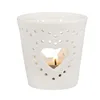 Frosted White Glazed Ceramic Candle Jar With Heart Deco On Candle Container Body
