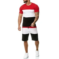 

T shirts Matching Shorts Color Splicing Gym Outfit Men Fitness Clothing Set