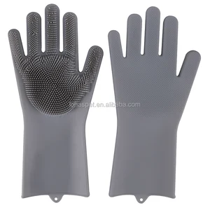 Image of 2019 Amazon Hot sale Reusable Silicone Dishwash Gloves with Wash Scrubber Heat Resistant for Household