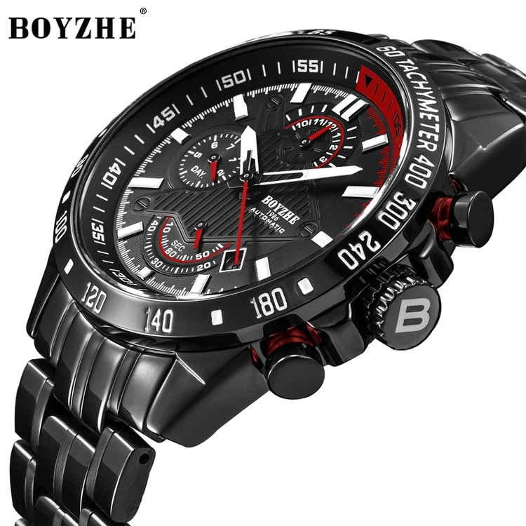 

BOYZHE Premium Black Dial 30M Waterproof Full Automatic Famous Brand Watch