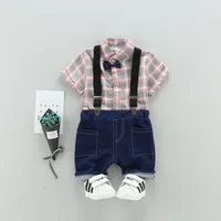 

Toddler Children Clothes Suits Gentleman Style Baby Boys Clothing Sets Plaid Shirt Bib Pants Summer Kids Clothing Sets