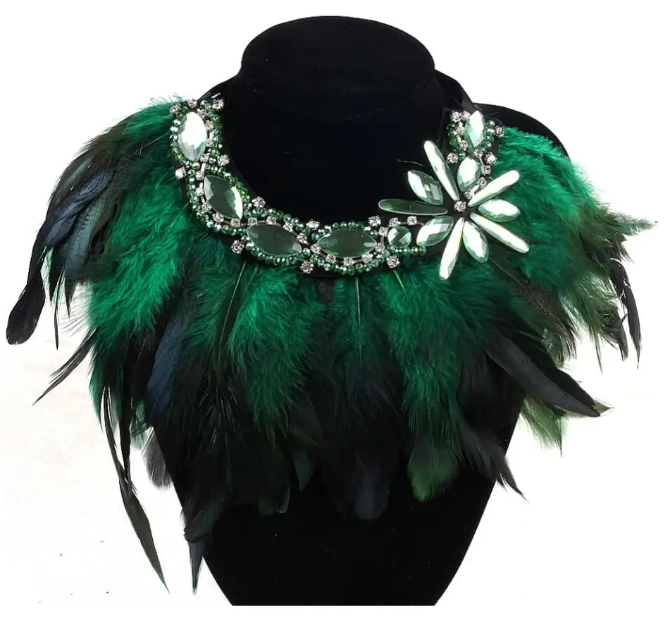 

WIIPU Fashion Feather Ribbon Rhinestone Flower Pendant Necklace Women Crystal Choker Statement Necklace, 6 colors