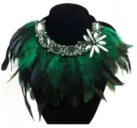

WIIPU Fashion Feather Ribbon Rhinestone Flower Pendant Necklace Women Crystal Choker Statement Necklace