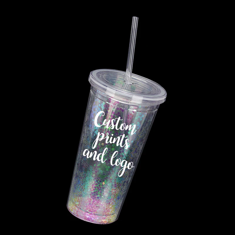 

Wholesale 20 Oz Custom Logo Promotional Insulated Glitter Acrylic Plastic Double Wall Tumbler Cups