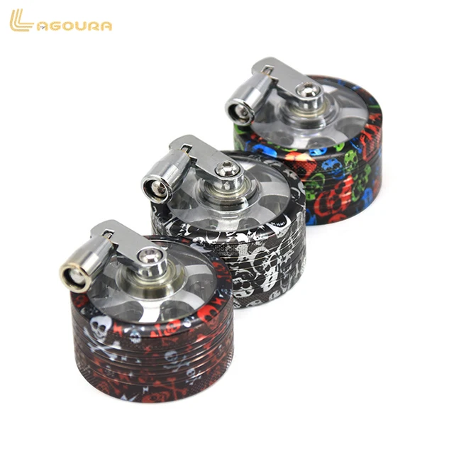 

Customized printing 50mm aluminum alloy hand crank smoke grinder, Multi-color